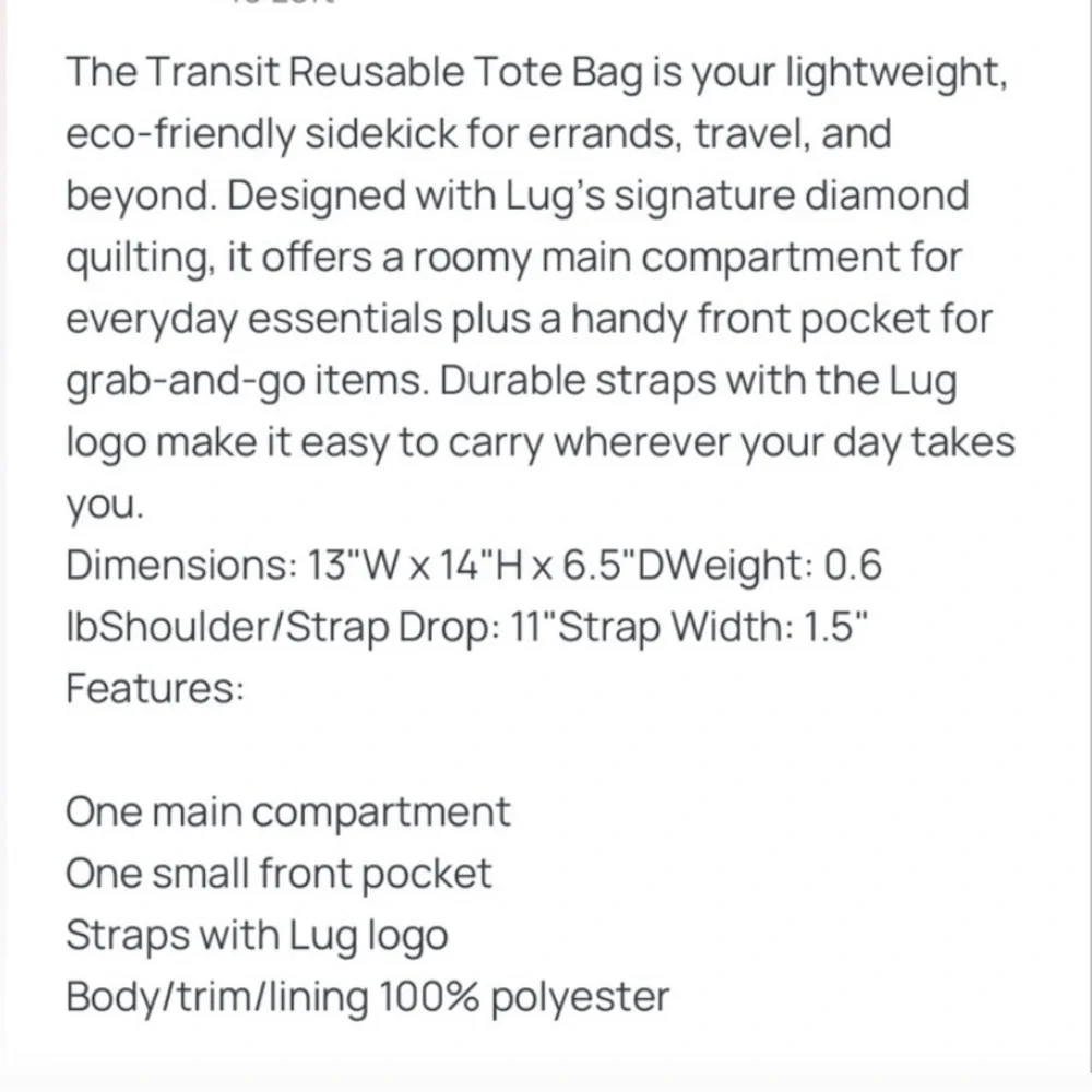 🤩NWT Lug Transit Reusable Tote Bag - Picture 4 of 4